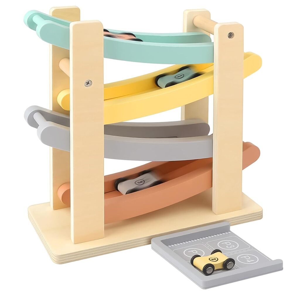 Montessori Toddler Toys for 1 2 Year Old - 4 Level All-Wooden Car Ramp